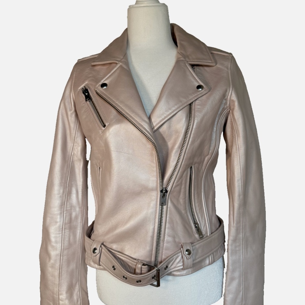 IRO Motobike Pink Metalic jacket 100% Lamb Leather Size 40